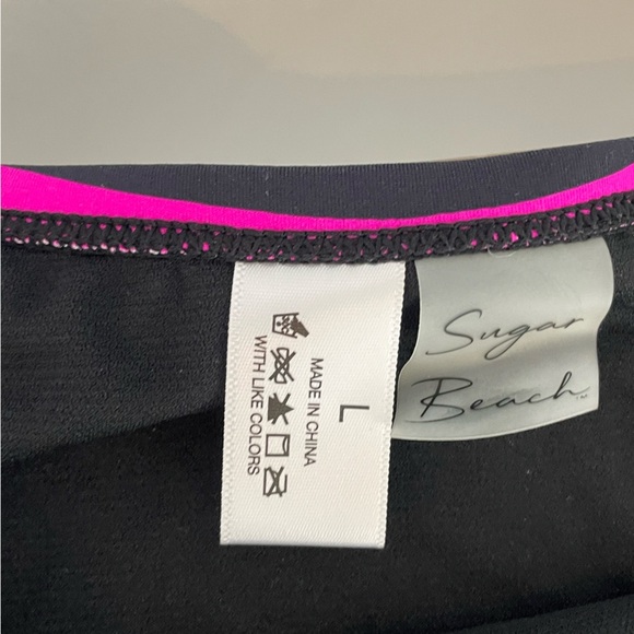 NWT Sugar Beach 2 Piece Bathing Suit Size L Black Multicolor Stripe Bandeau Top - Picture 9 of 16